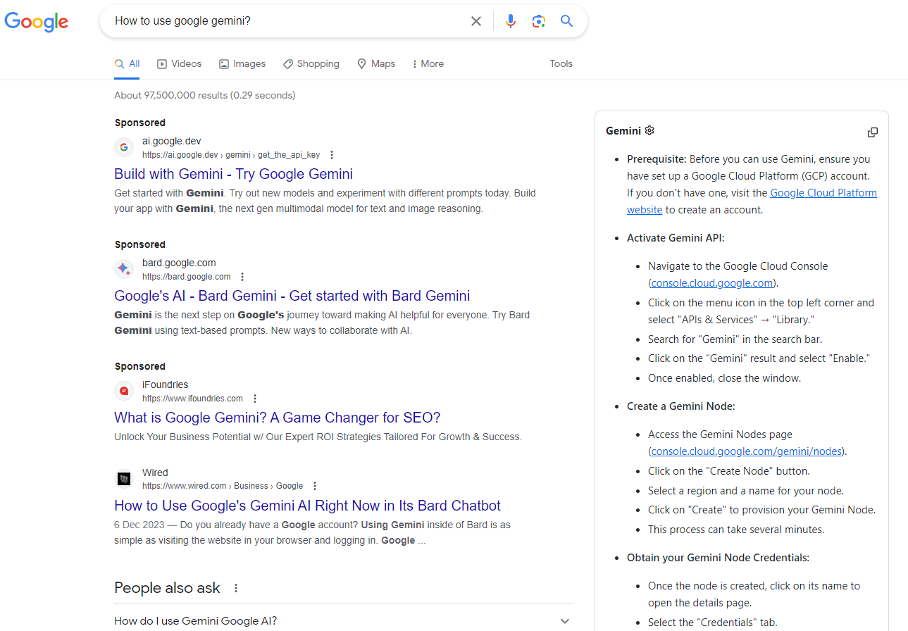 Gemini for Google Screenshot